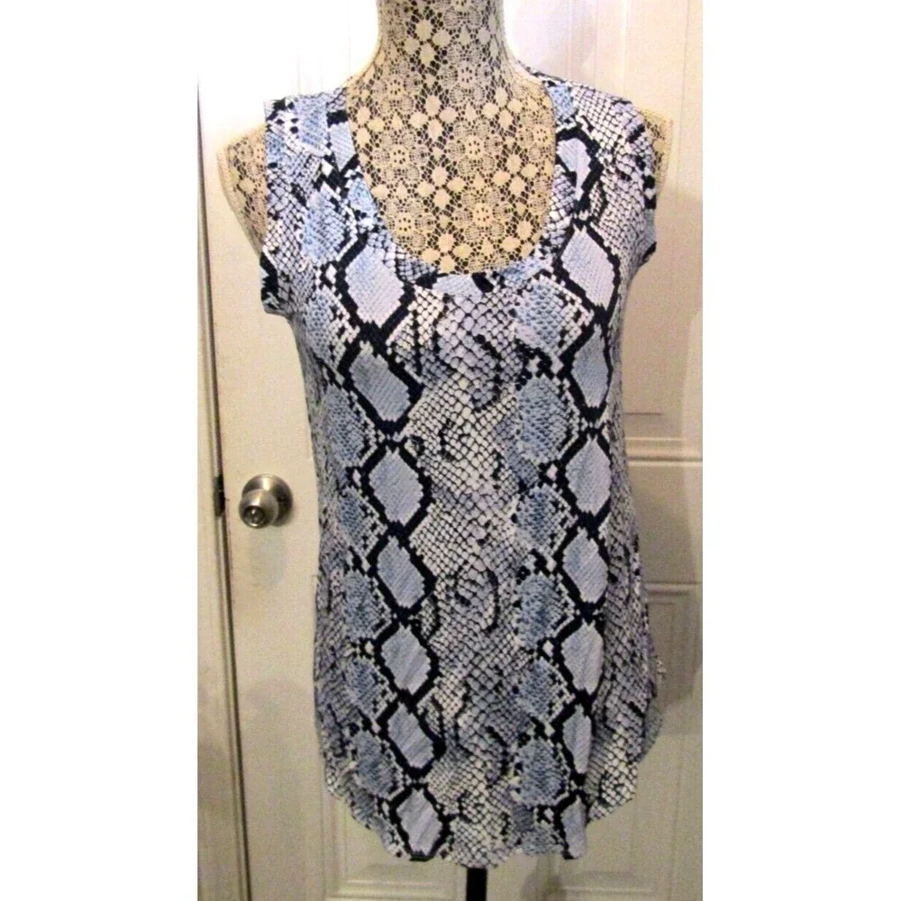 Pure Amici Tank Top Blue Snakeskin Print Blouse NWT Womens Size M